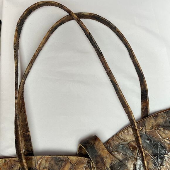 Luxury Artisan Leather Leaf Texture Tote Bag Handmade Brown Earthy Boho Heritage - Picture 11 of 16